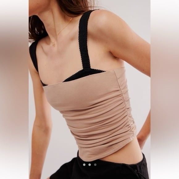 Free People 2 Tone Tank Blouse Top Sleeveless Picot Contrast Beach L NEW 281810 - Picture 2 of 8